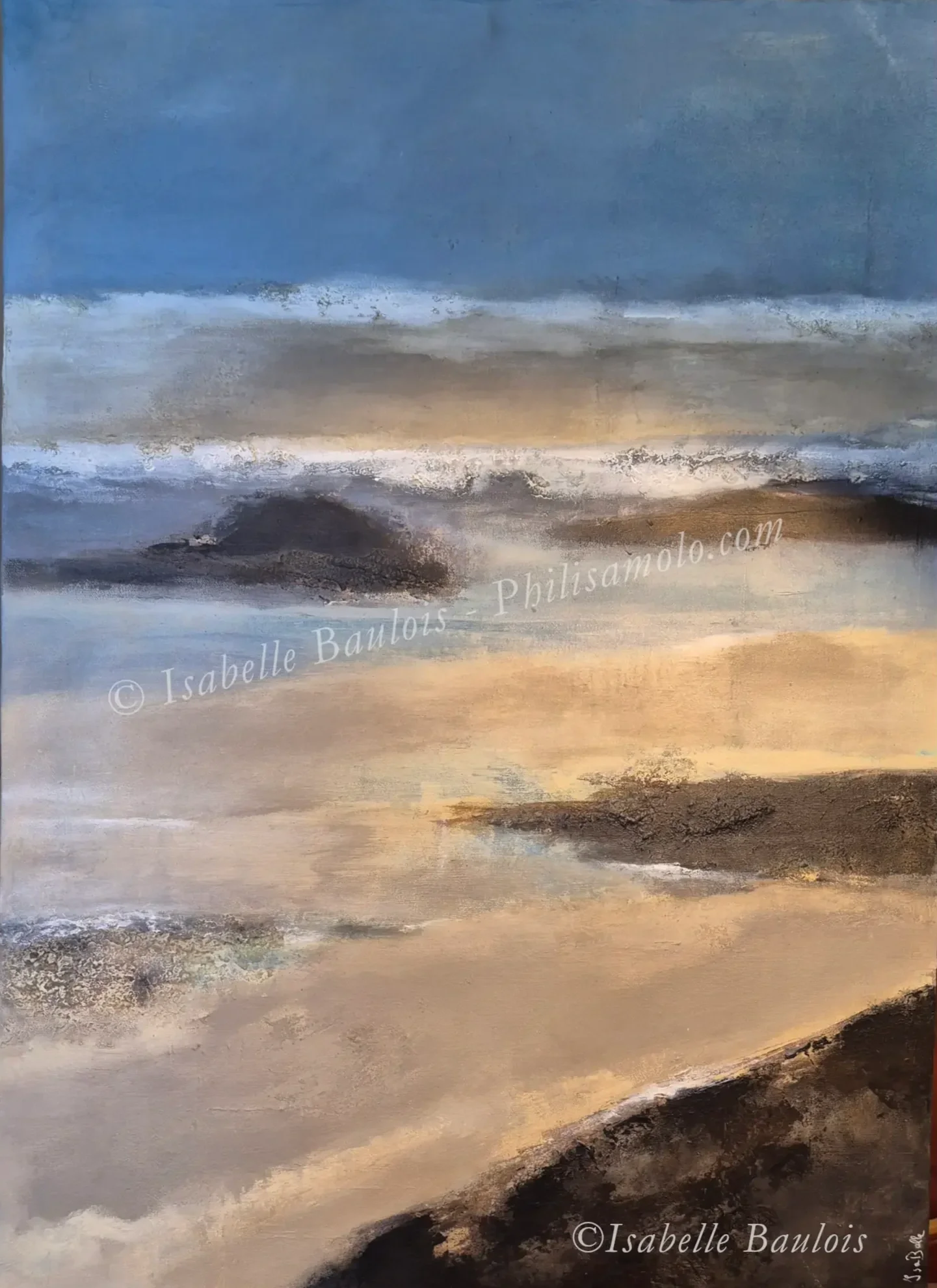 Title: Renewal - The cyclical nature of the tides and the air evoke feelings of renewal, rebirth, and a sense of timelessness. It encourages self-reflection on one's life, place in the world, and connection to nature. - Acrylic on canvas 28X20