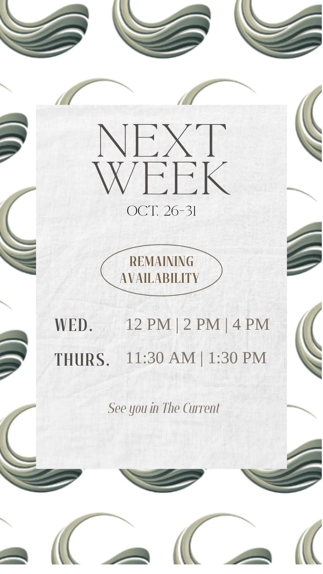 Take a look at next week at The Current 🌊

Thecurrentbodywork.com