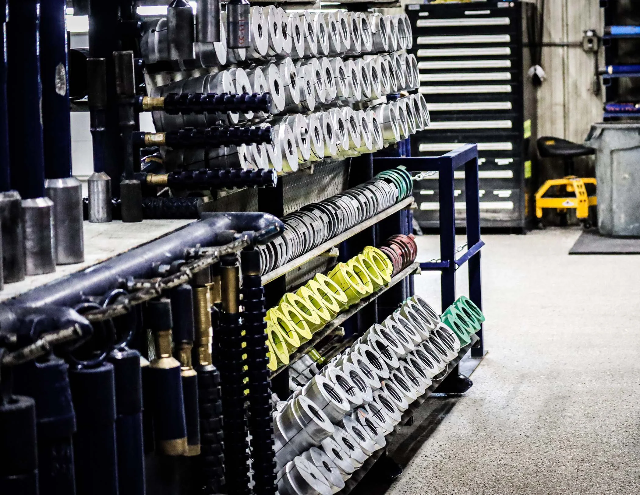 Warehouse showing fishing tools and parts at Northern States Fishing Tools
