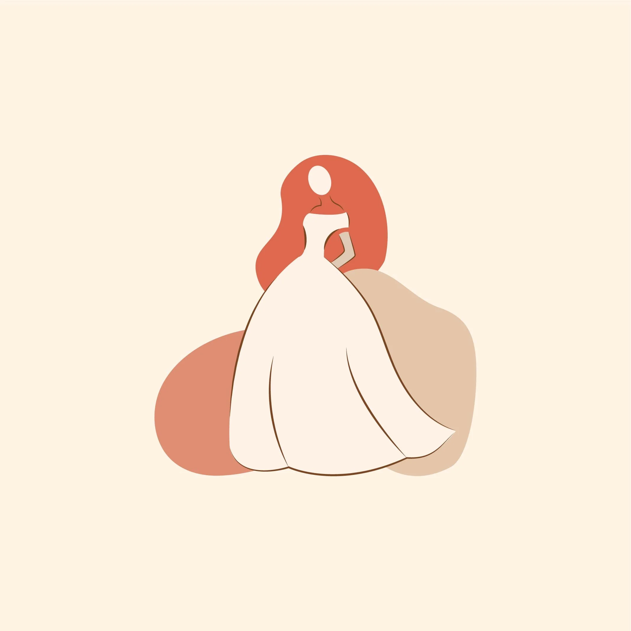 A digital illustration of a woman with red hair, wearing a white dress, standing with her eyes closed and arms crossed against a plain beige background. This is the logo for the podcast "The Forgotten Bride: Unveiled"
