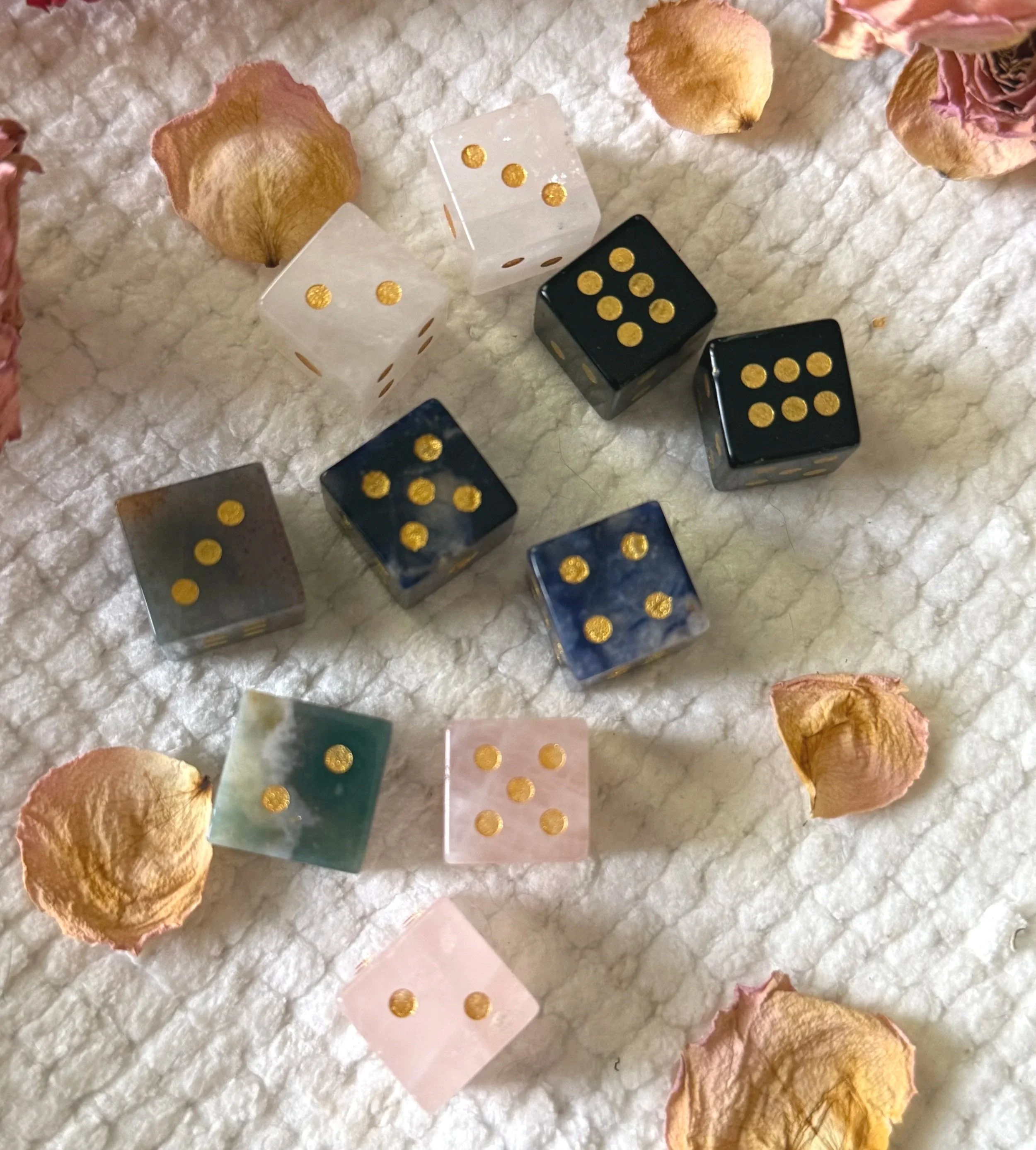 Moon Charged Crystal Dice Set, Choose your Stone