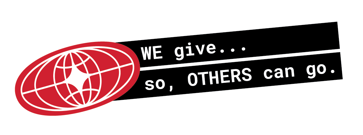 Red globe logo with a white star and text that says, "WE give... so, OTHERS can go."