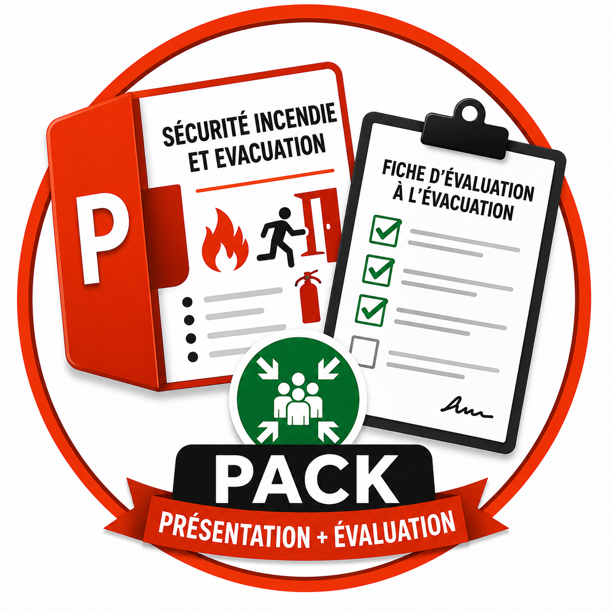 Pack PowerPoint Sécurité Incendie & Évacuation + Fiche d'évaluation