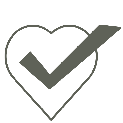 A black background with a grey outline of a heart and a check mark inside the heart.