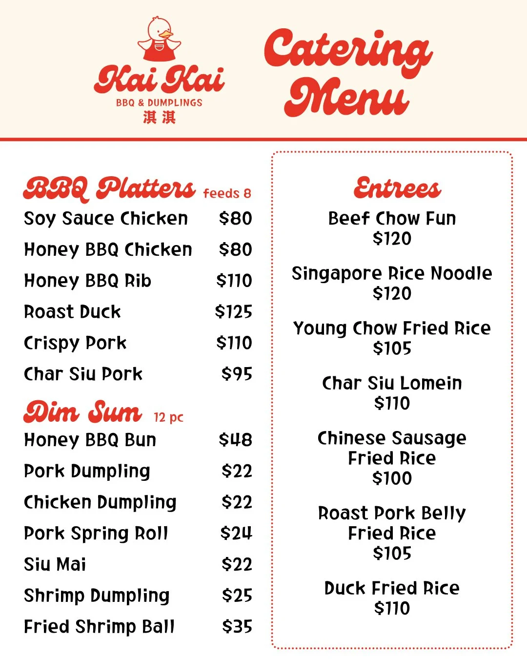 kai kai catering menu