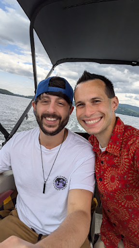 Larry and Rob having fun on the boat