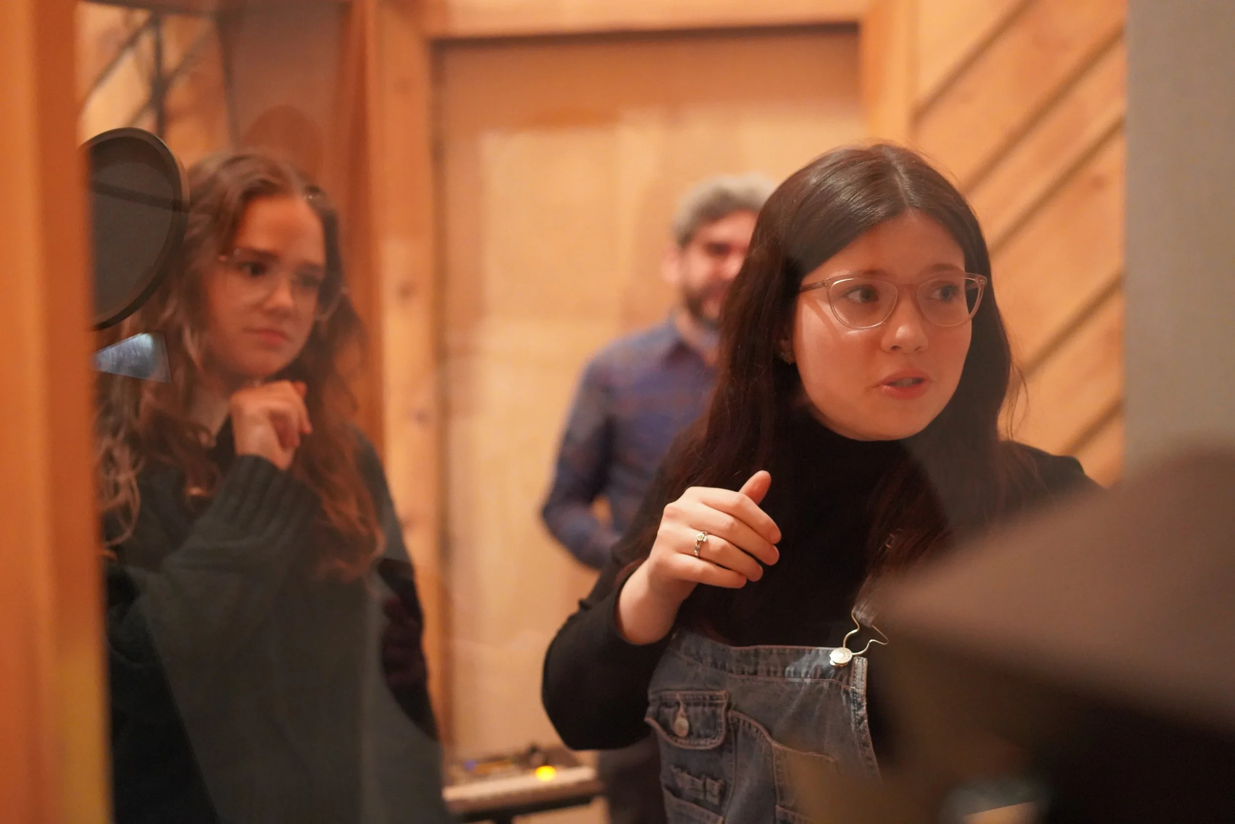 Sarah Walsh and Maddie Robert recording the Picnic at Hanging Rock cast album