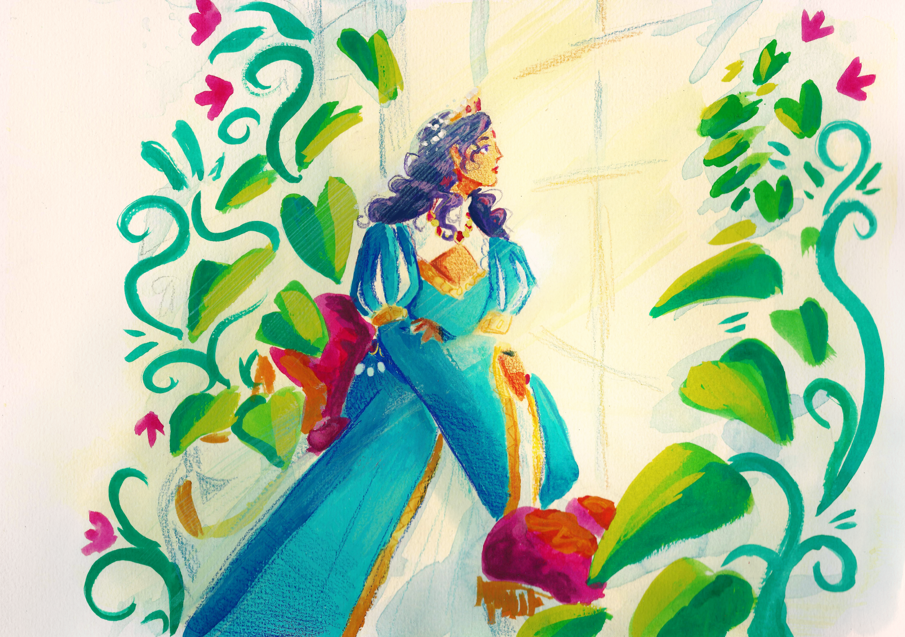 Illustration || Princess and The Snake || Mixed Media