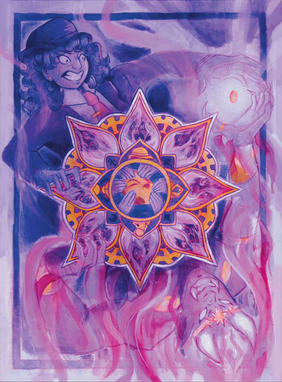 Illustrated story page based on A Master of Djinn by P.  Djèlí Clark || Mixed Media