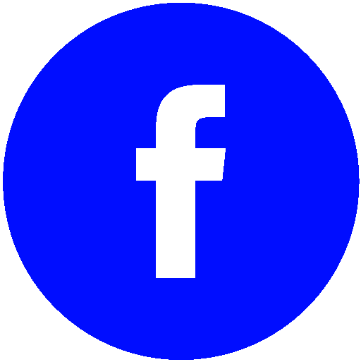 Facebook logo with white lowercase 'f' on a blue circular background.