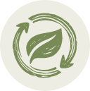 Eco-friendly recycling symbol with three arrows forming a circle around a leaf.