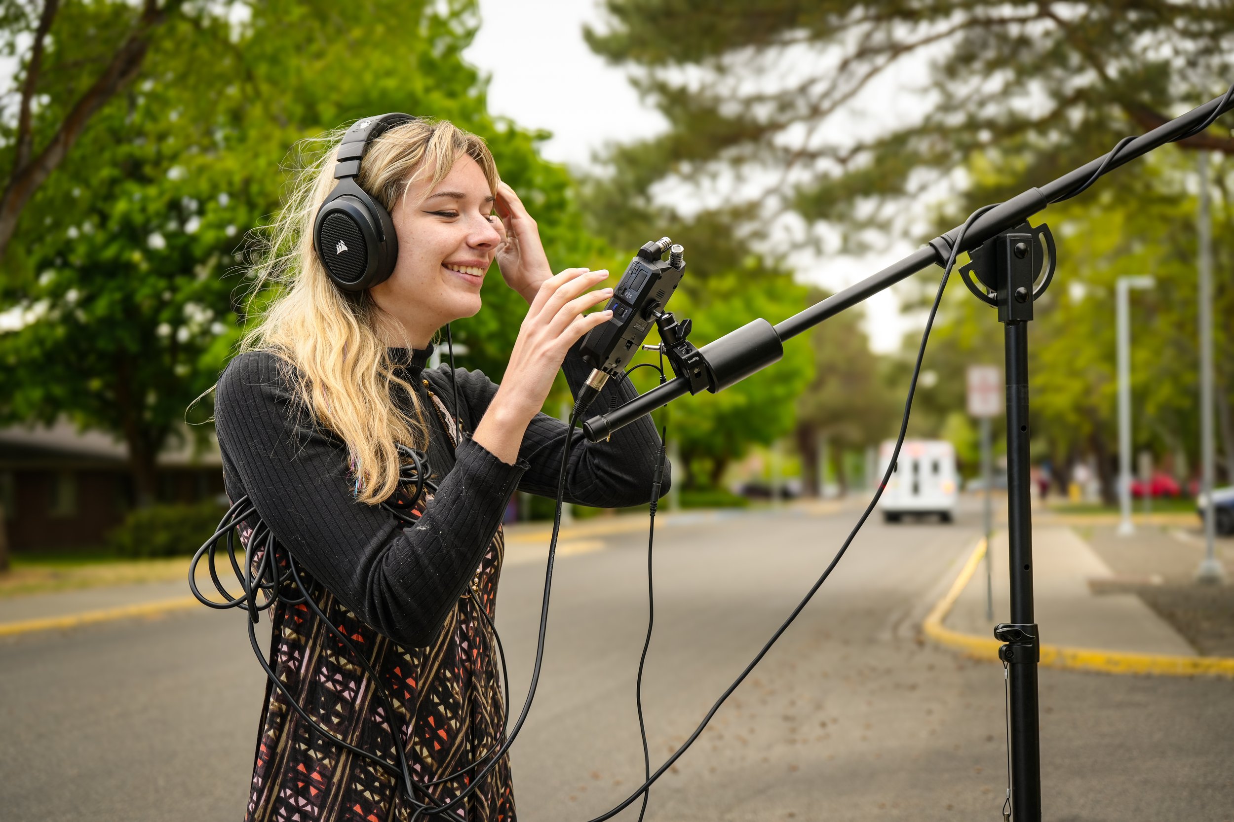 Sound crew member on set during production of a film directed by Gurdil Dardi