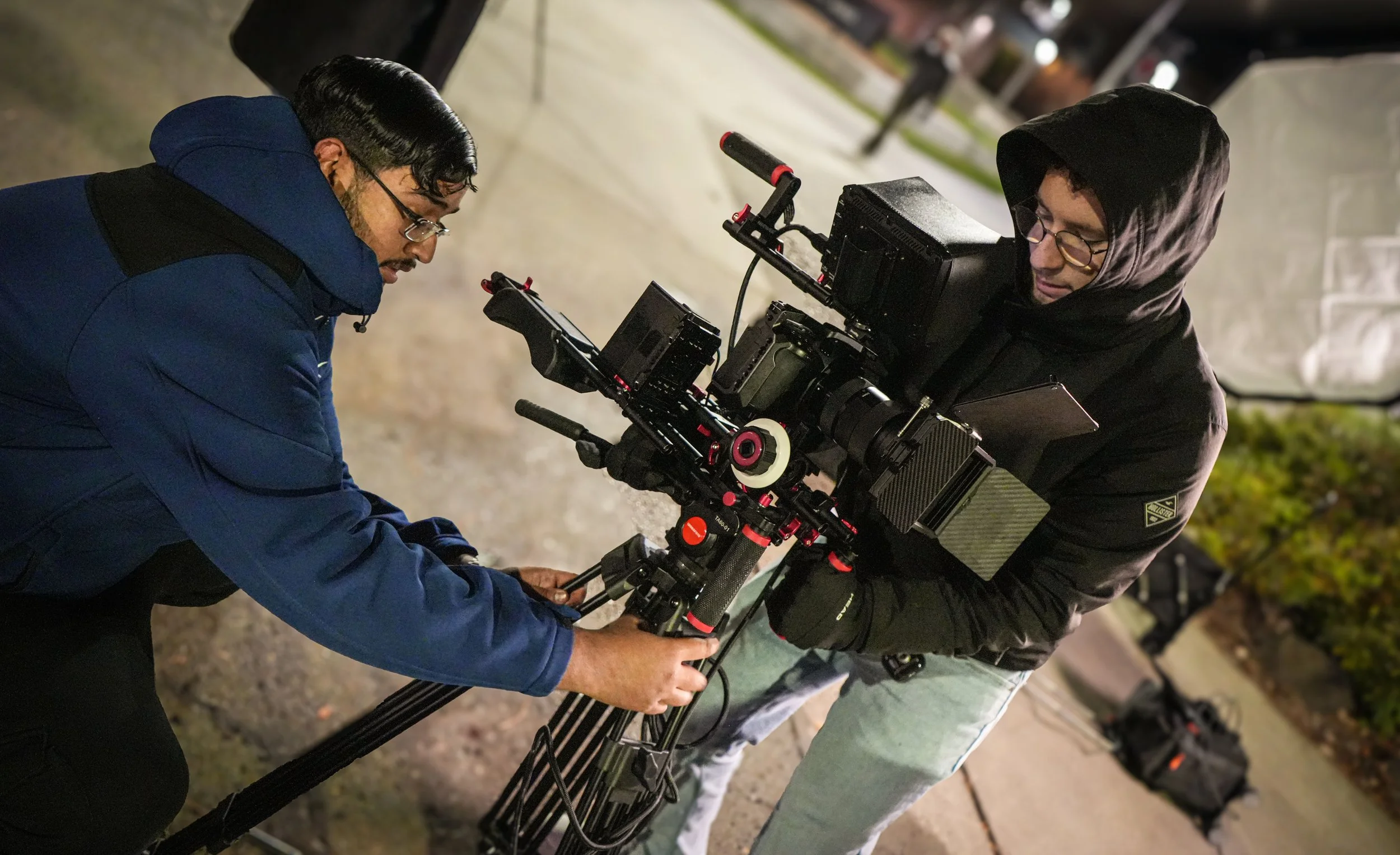 Gurdil Dardi, film director and producer, setting up camera equipment during night production