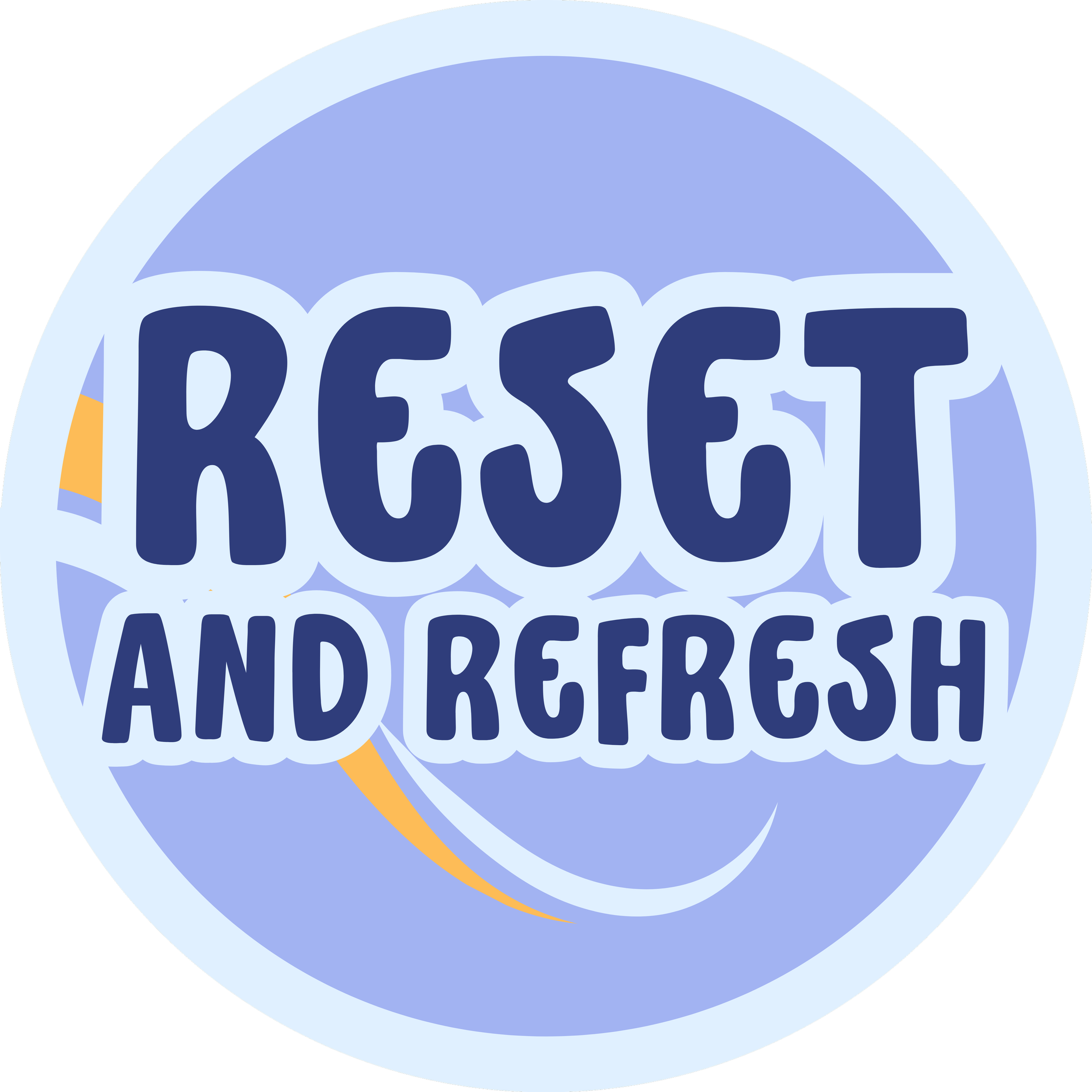 A close-up view of a circular logo featuring the word 'REESE'S' in large, bold blue letters on a light blue background with a dark outer border.