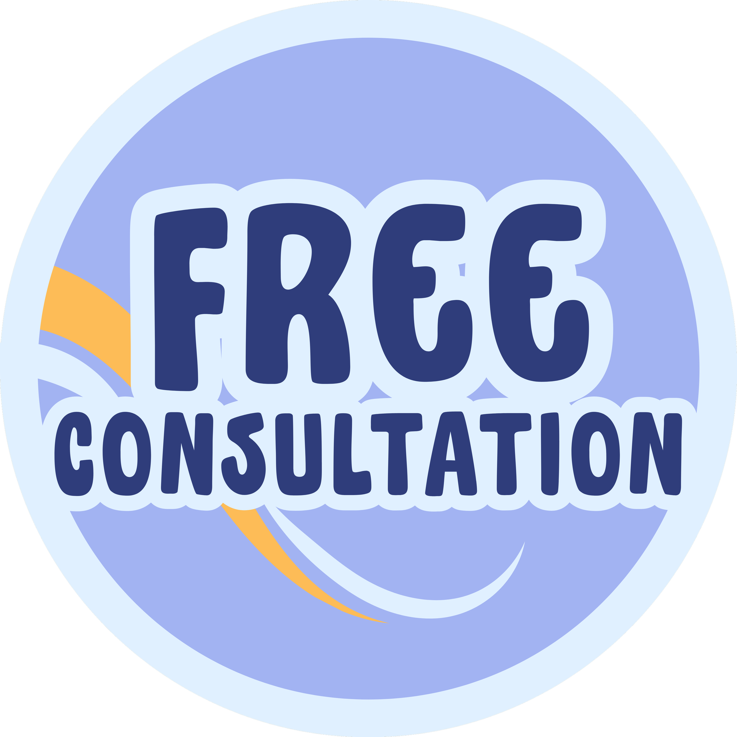 Close-up of a package design with bold dark blue text reading 'FRE' and 'CON' inside a blue circle, with yellow and light blue curved accents, against a black background.