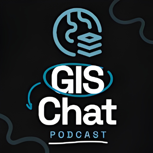 Logo for GIS Chat Podcast featuring a stylized globe and stacked layers, with the text 'GIS Chat' and 'Podcast'.