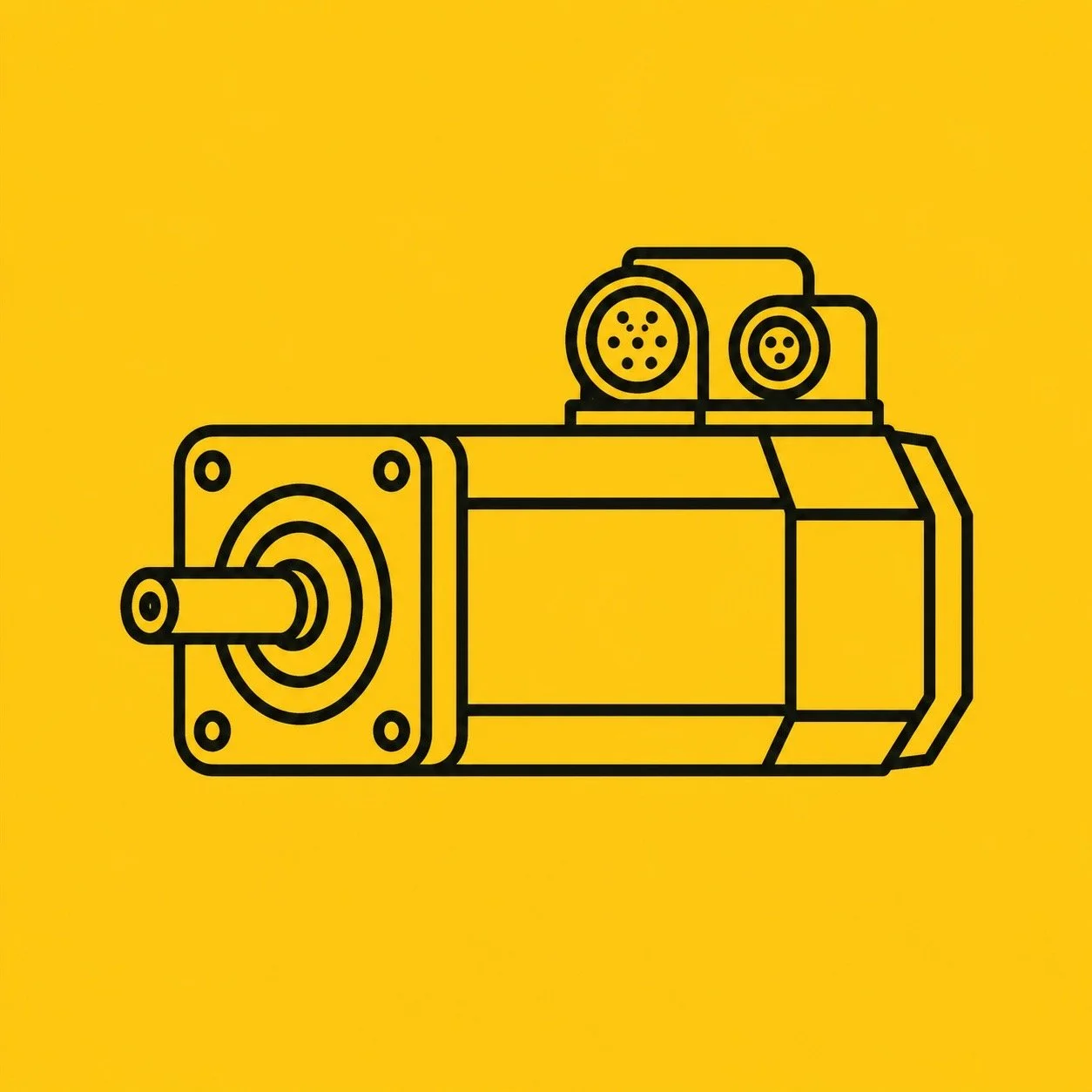 Line drawing of an electric motor against a yellow background.