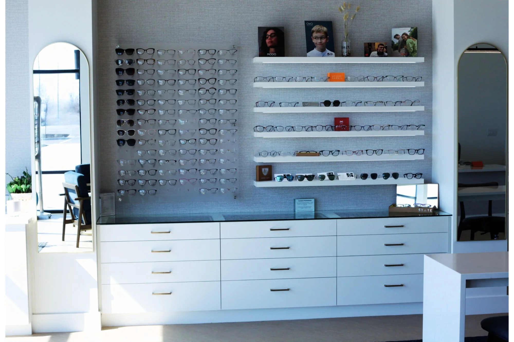 Optical showroom at Hoffman Eyecare featuring curated independent eyewear collection in Westfield, IN