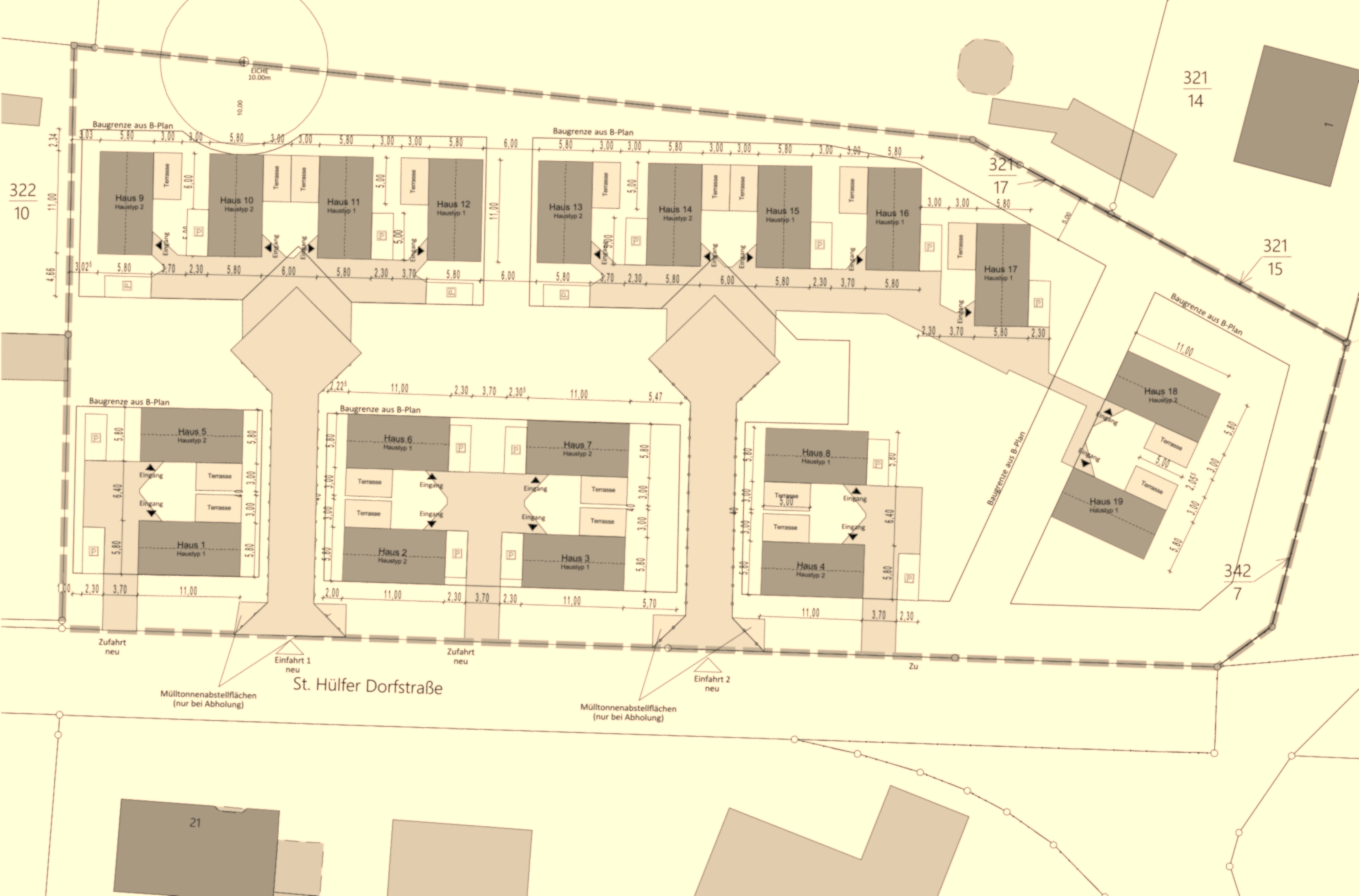 Lageplan des Wohnquartiers St. Hülfer Dorfstraße in Diepholz mit 19 freistehenden Wohnhäusern und Außenanlagen