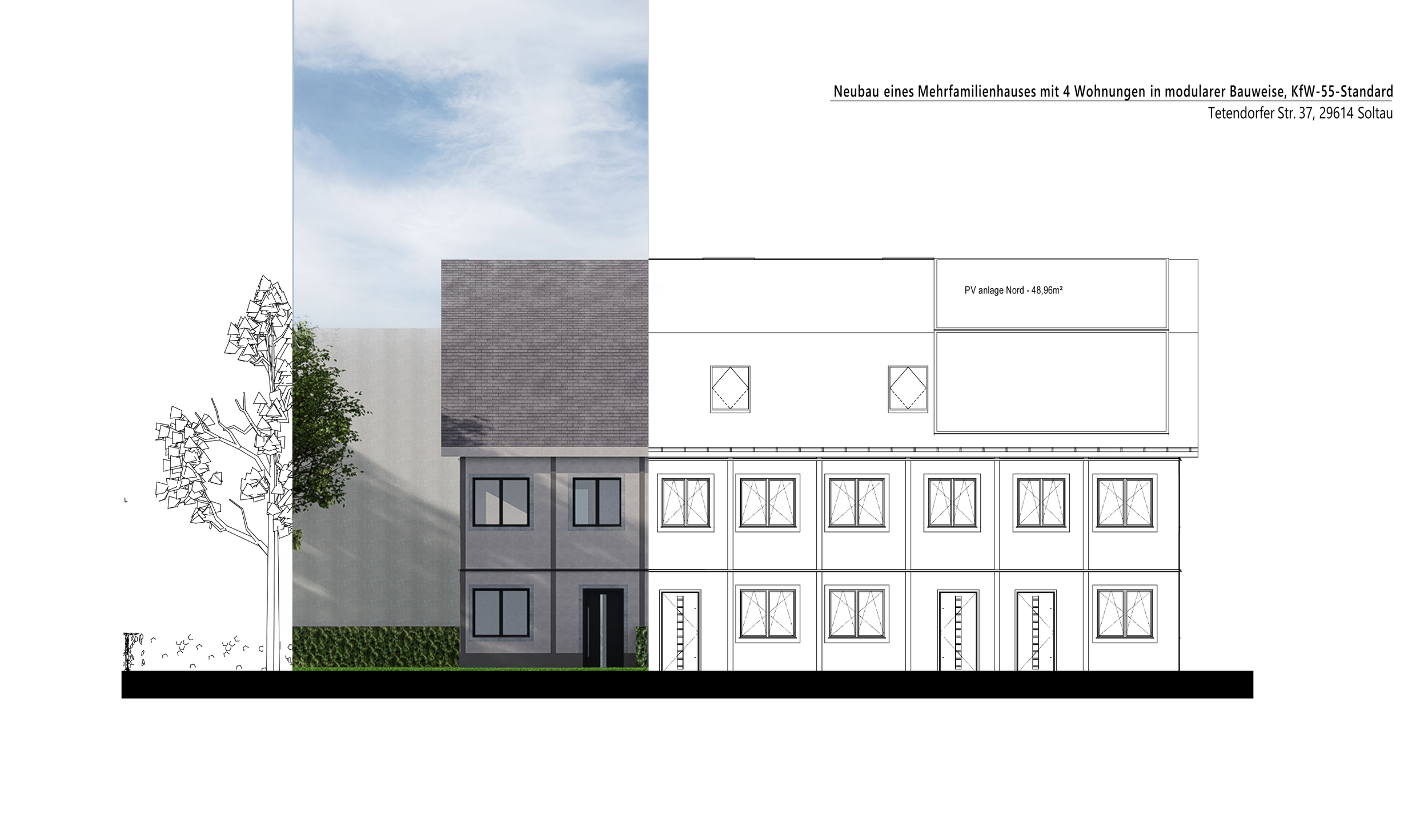 Gebäudeansicht des Mehrfamilienhauses Tetendorfer Straße in Soltau mit Fassadengestaltung und Fensteranordnung