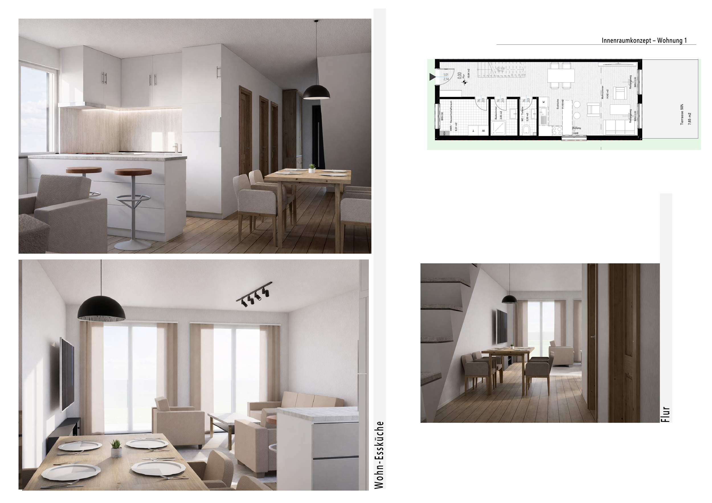 Innenraumvisualisierungen der Wohnungen im Mehrfamilienhaus Tetendorfer Straße in Soltau