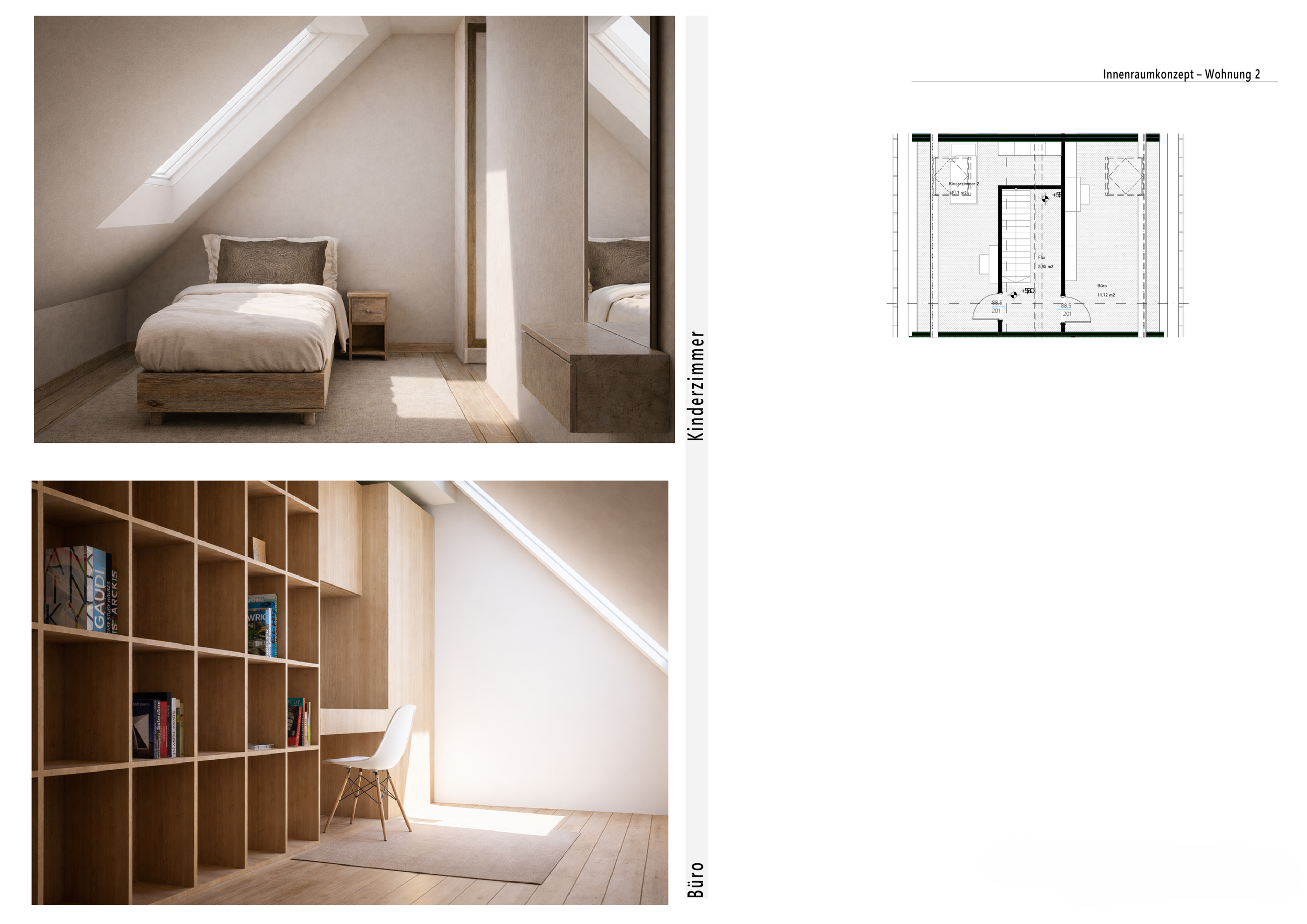 Visualisierung eines Schlafraums im Dachgeschoss des Mehrfamilienhauses Stöteroggestraße in Lüneburg