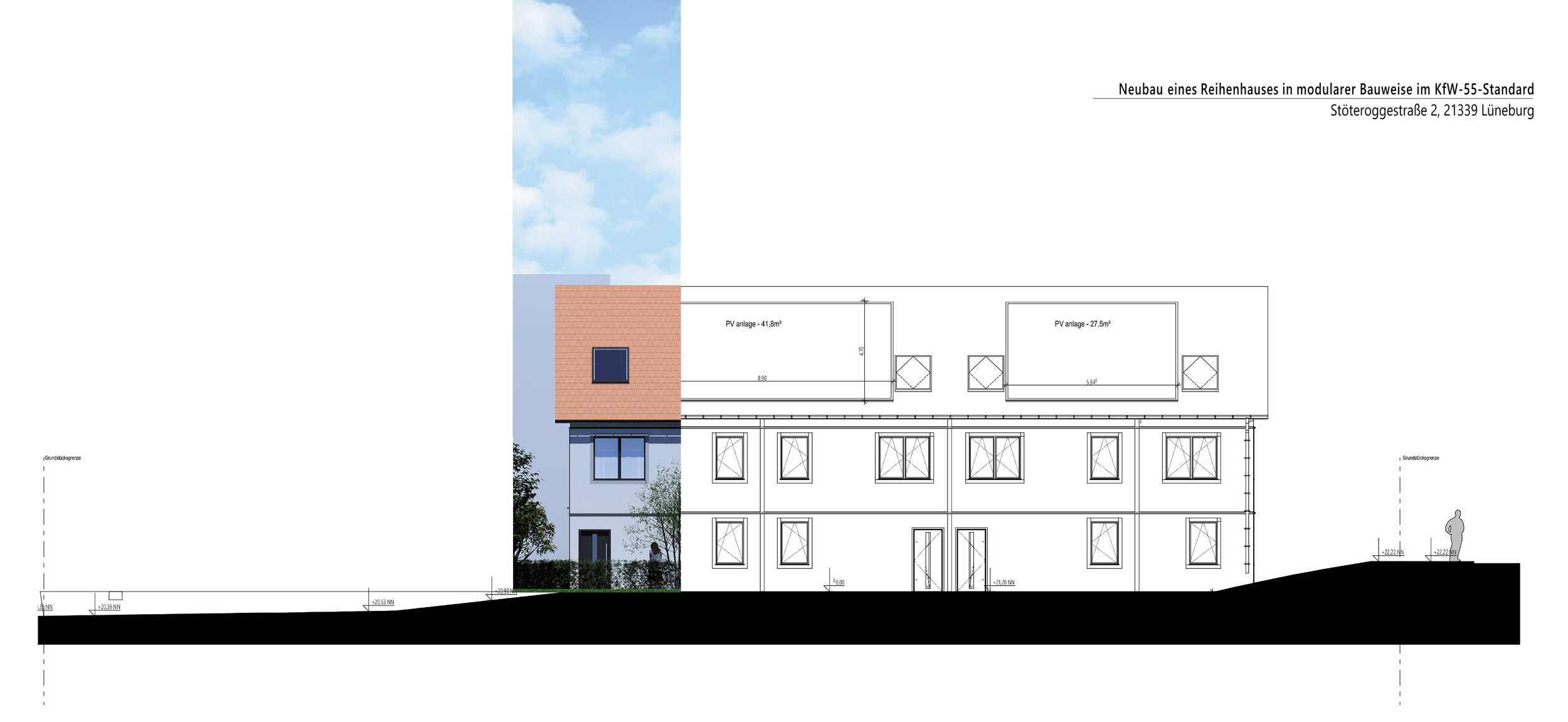 Gebäudeansicht des Mehrfamilienhauses Stöteroggestraße in Lüneburg mit Fassadengestaltung und Dachform