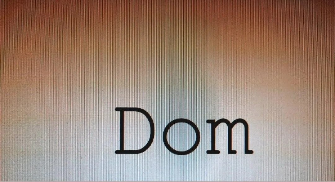 The word 'Dom' typed in black font on a light, gradient background.