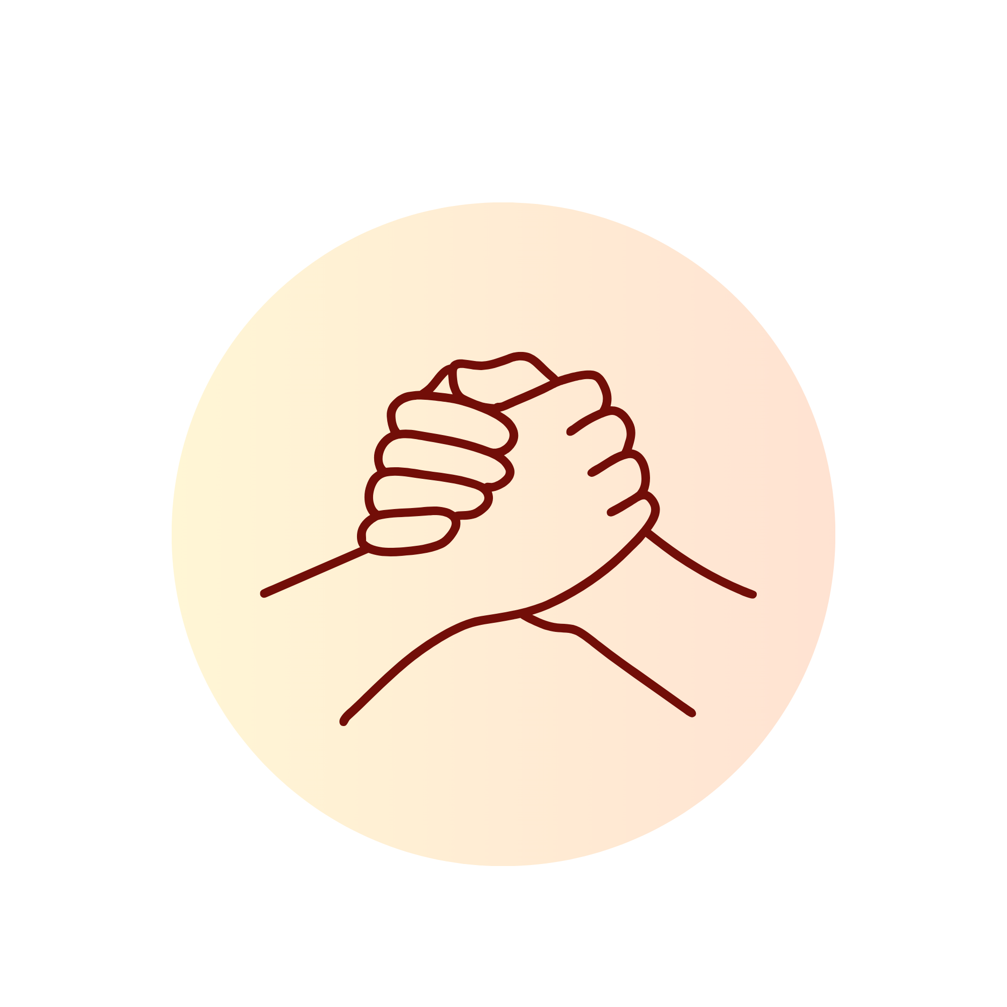 Illustration of a handshake inside a yellow-orange sun with a black background.