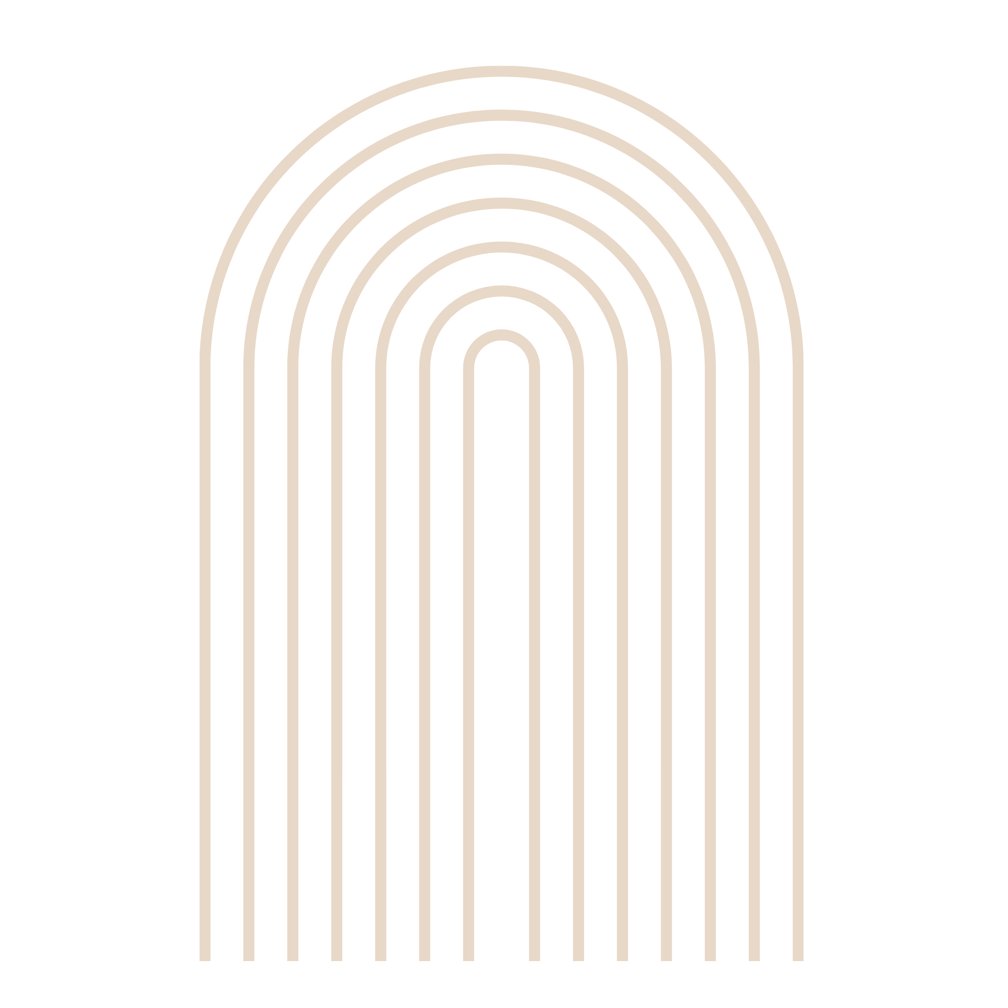 A black background with a beige rainbow consisting of seven evenly spaced arches.