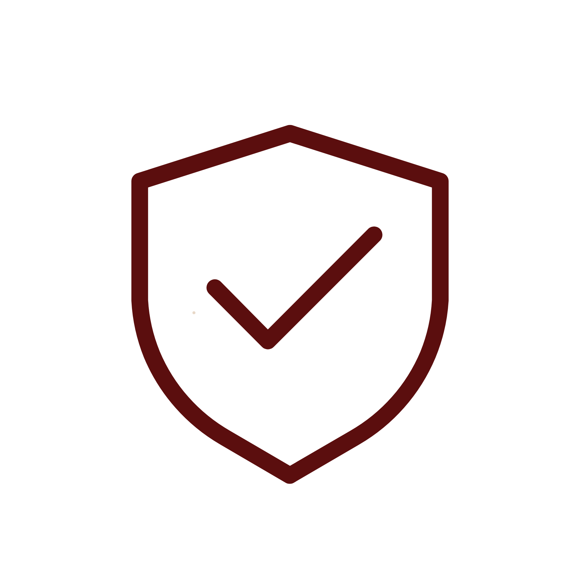 Outline of a hand with a checkmark inside a shield and a cube in the background.