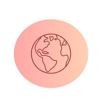 Icon of the Earth globe on an orange circular background.