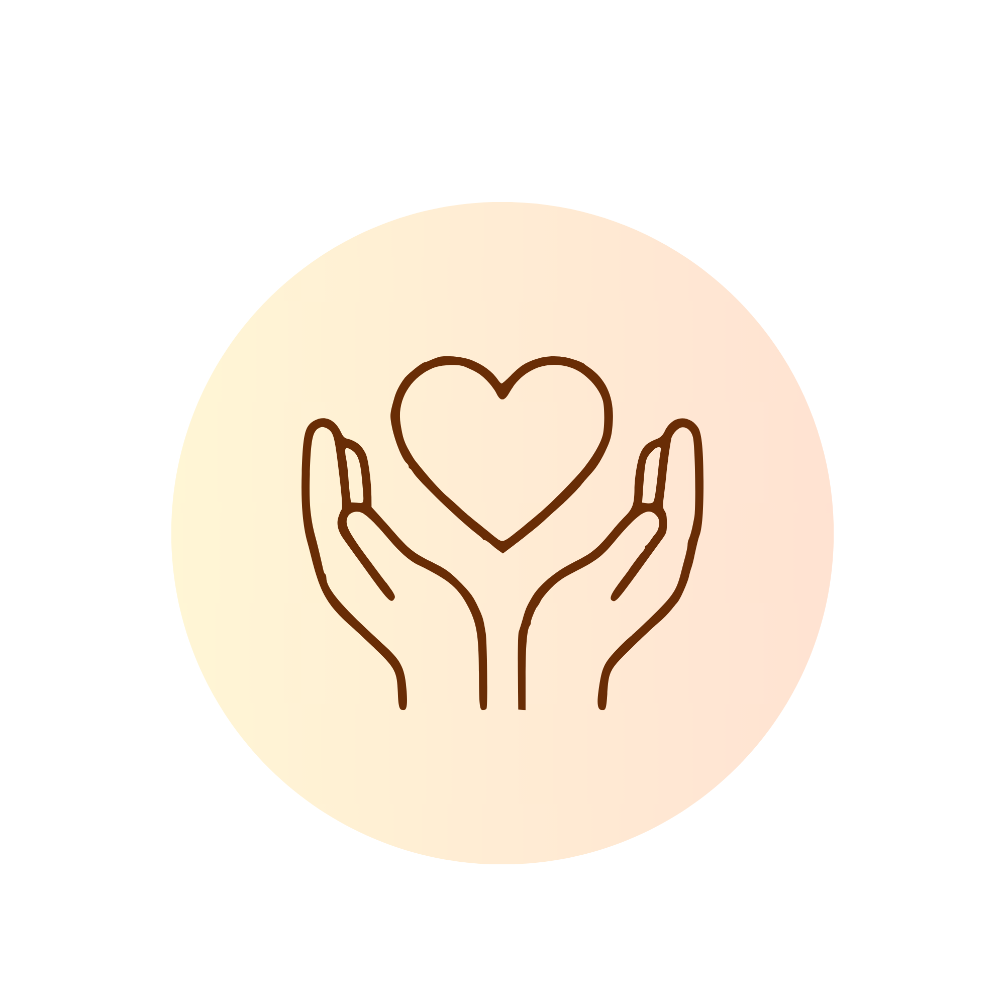 An illustration of hands forming a heart shape around a glowing sun or orange orb with a gradient background.
