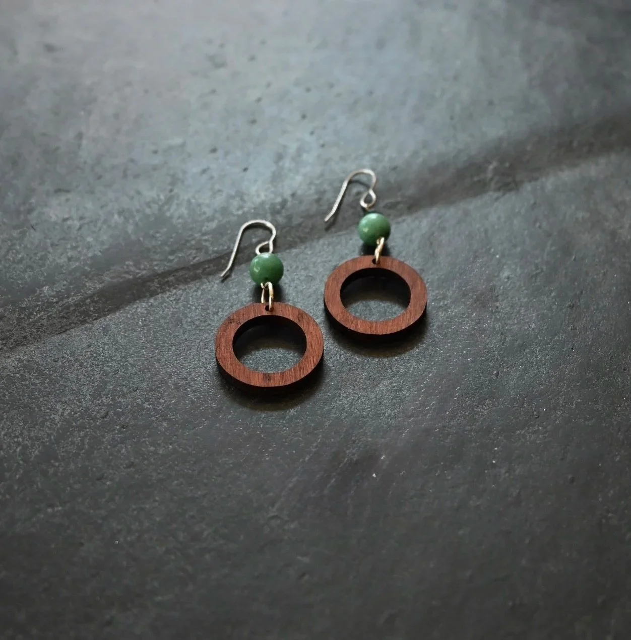 Jade Wood Hoop Earrings