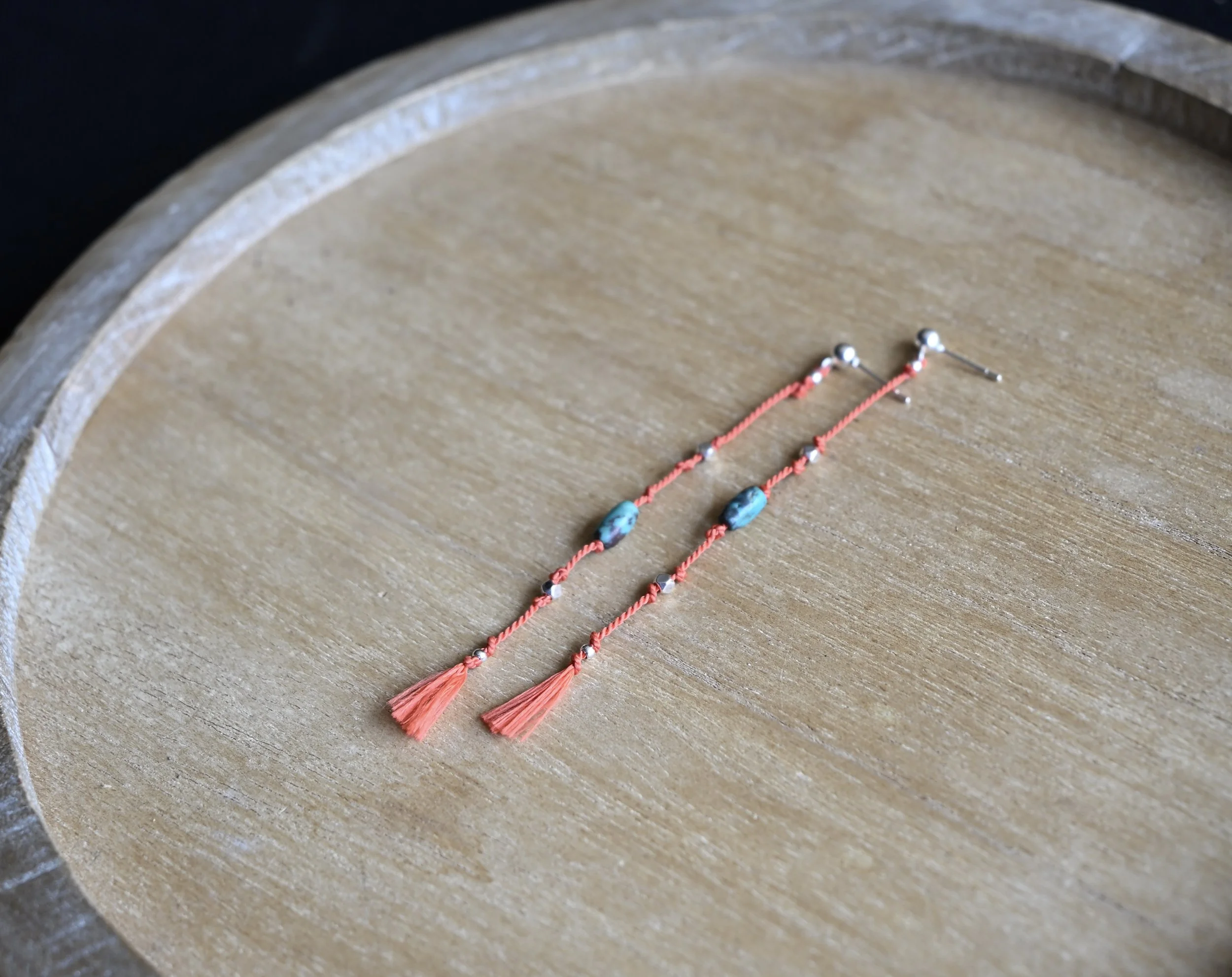 Turquoise & Sterling Silver Bead Tassel Earrings