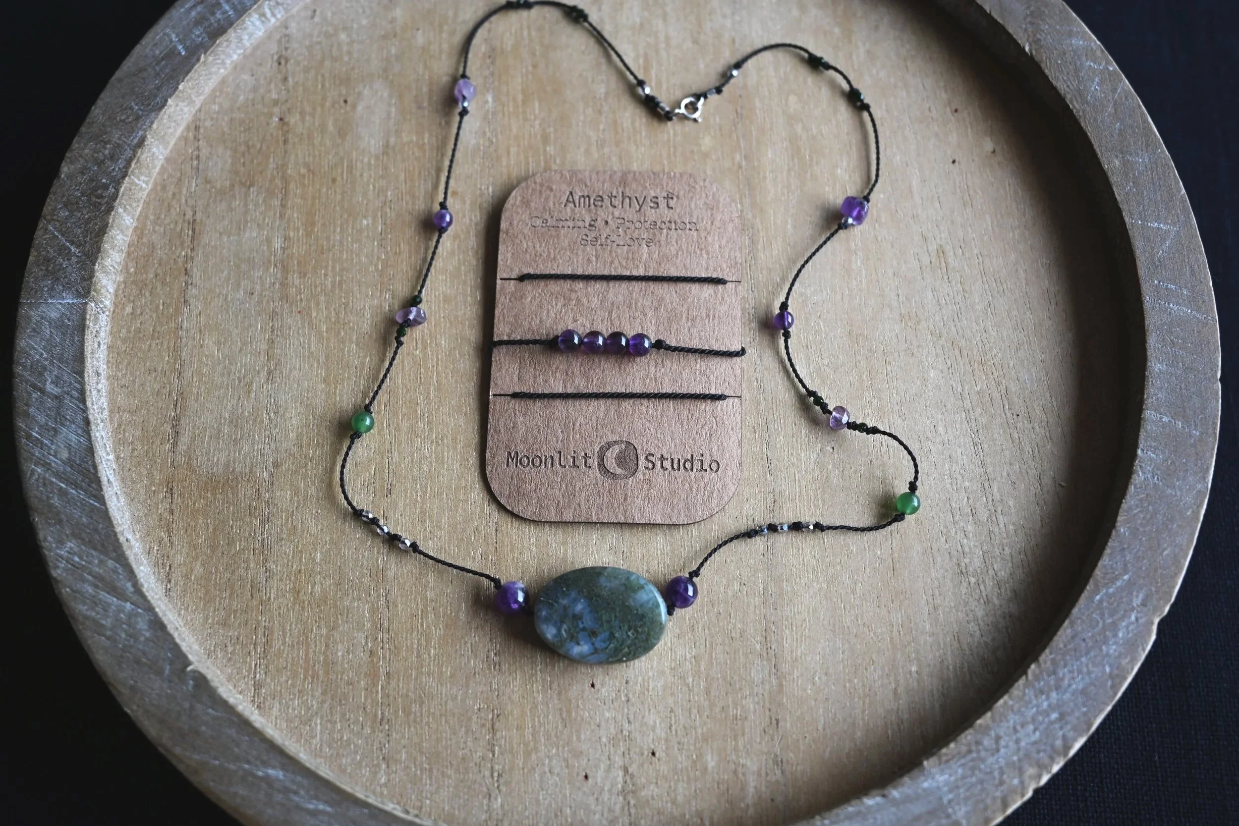 Moss Agate & Amethyst Jewelry Set