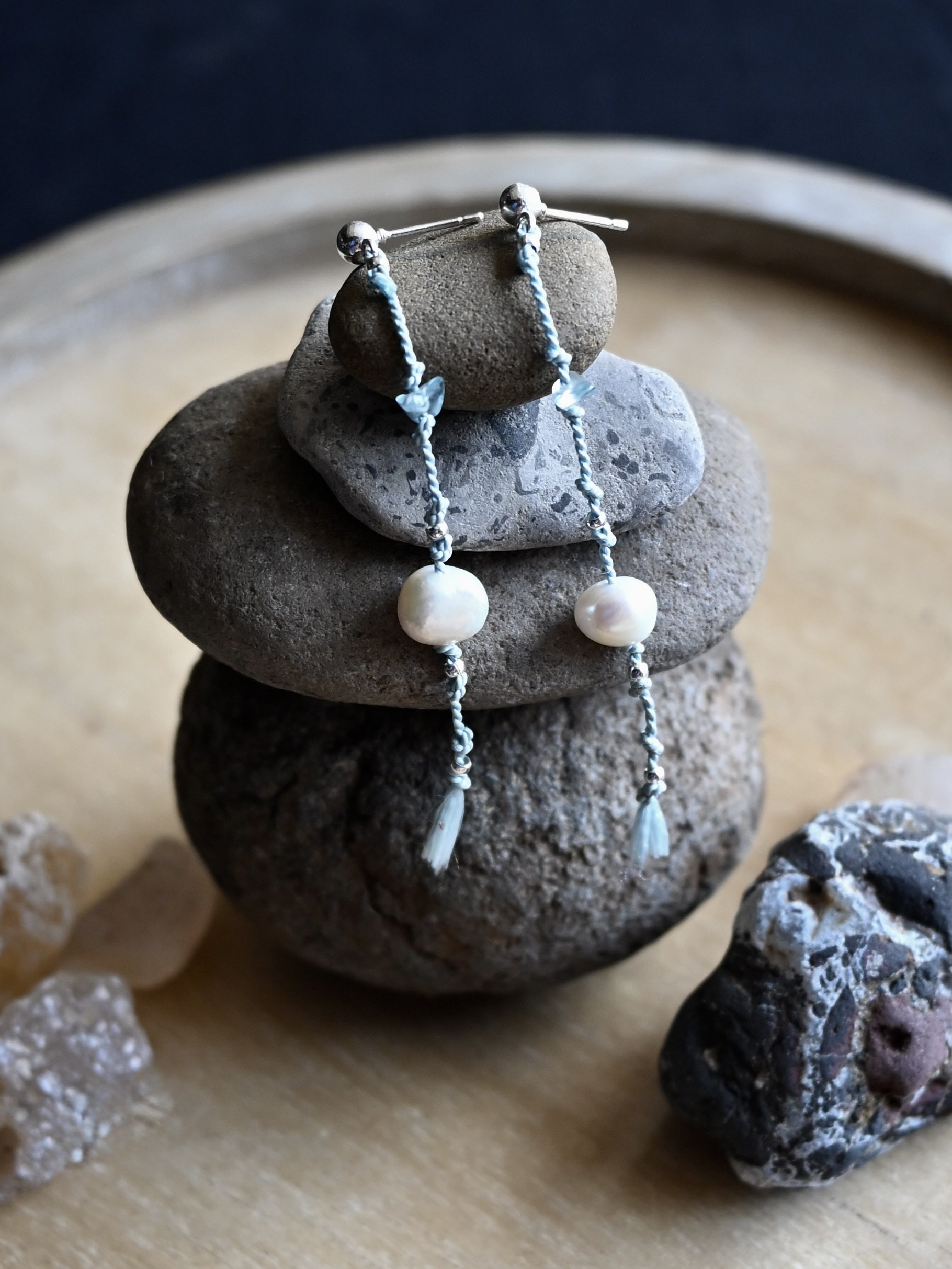Pearl and Aquamarine Dangle Earrings
