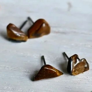 Tiger's Eye Stud Micro Gem Earrings