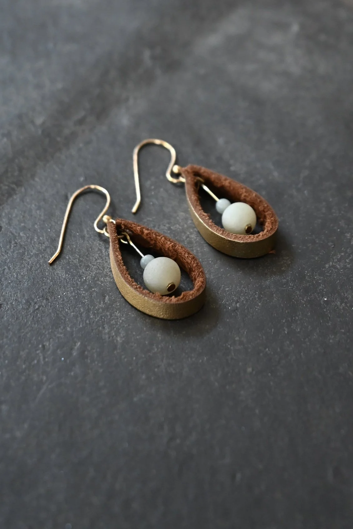 Amazonite & Gold Leather Elegance Earrings