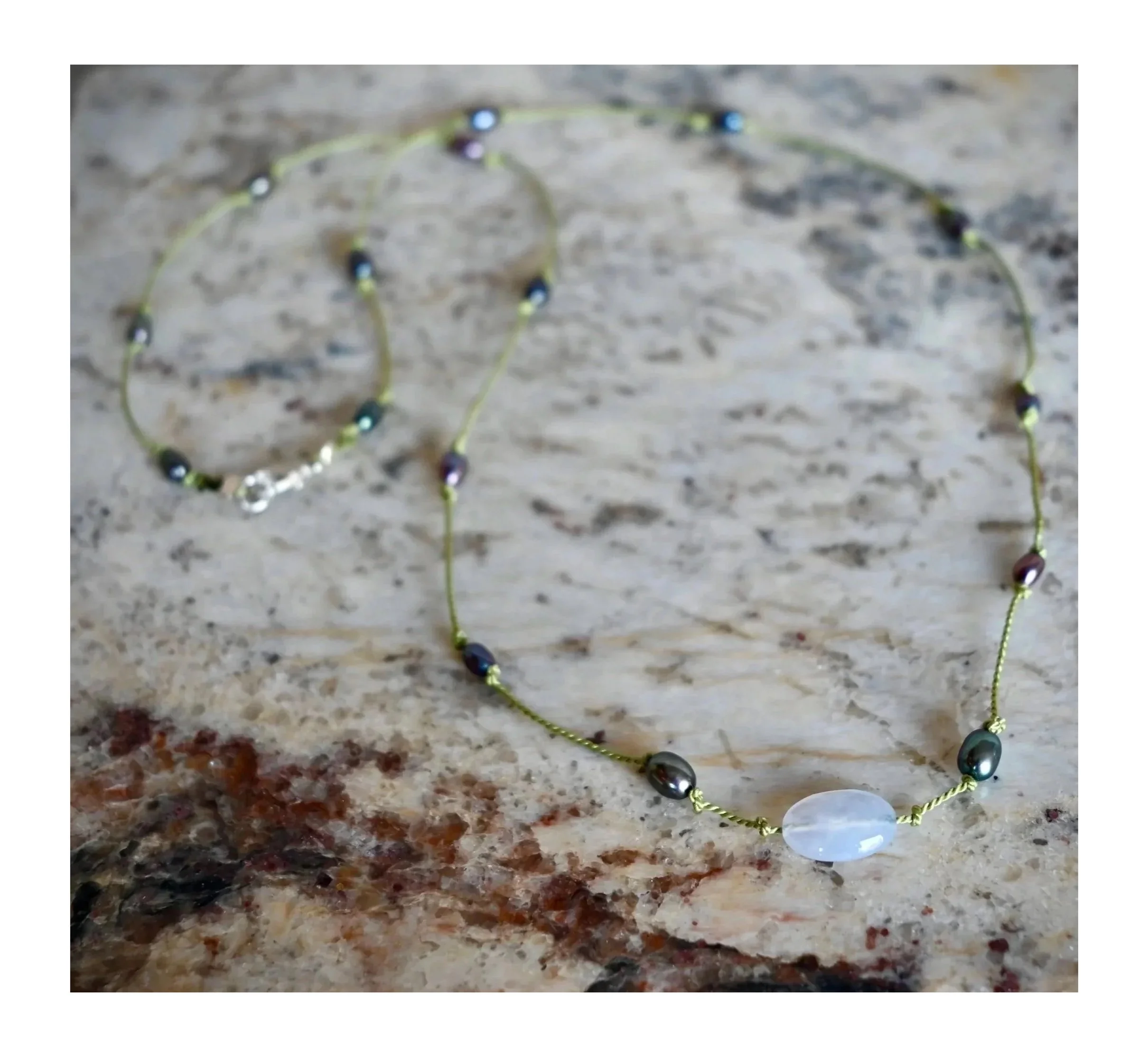 Freshwater Pearl Necklace with light purple chalcedony