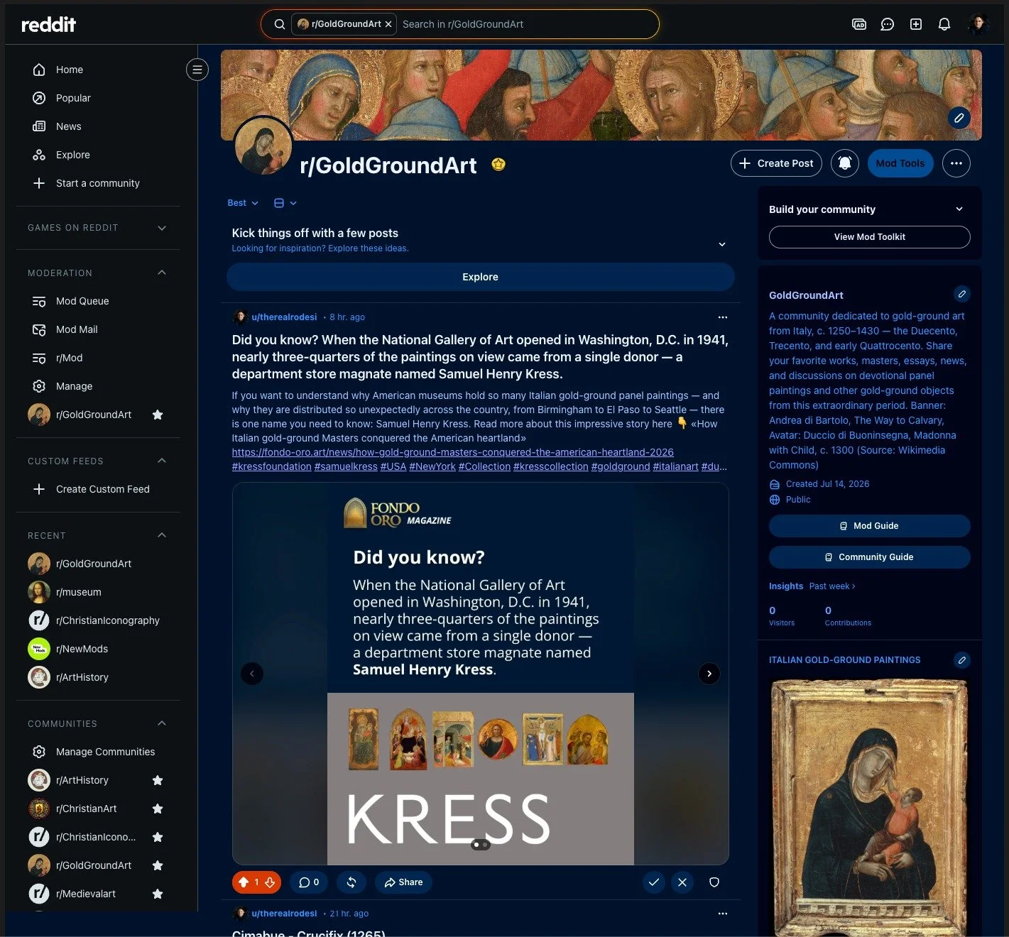 Gold-ground Art Has Its Own Subreddit Now

There is a new corner of Reddit dedicated exclusively to gold-ground art: r/GoldGroundArt. It is a community for anyone who finds themselves drawn to the luminous world of medieval and early Renaissance pane
