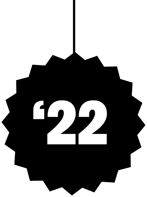 Black background with a white quotation mark and the number 22 in large white font in the center.
