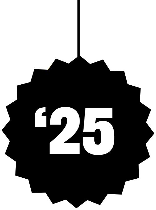A black background with the number 25 in large white font and a quote mark above it.