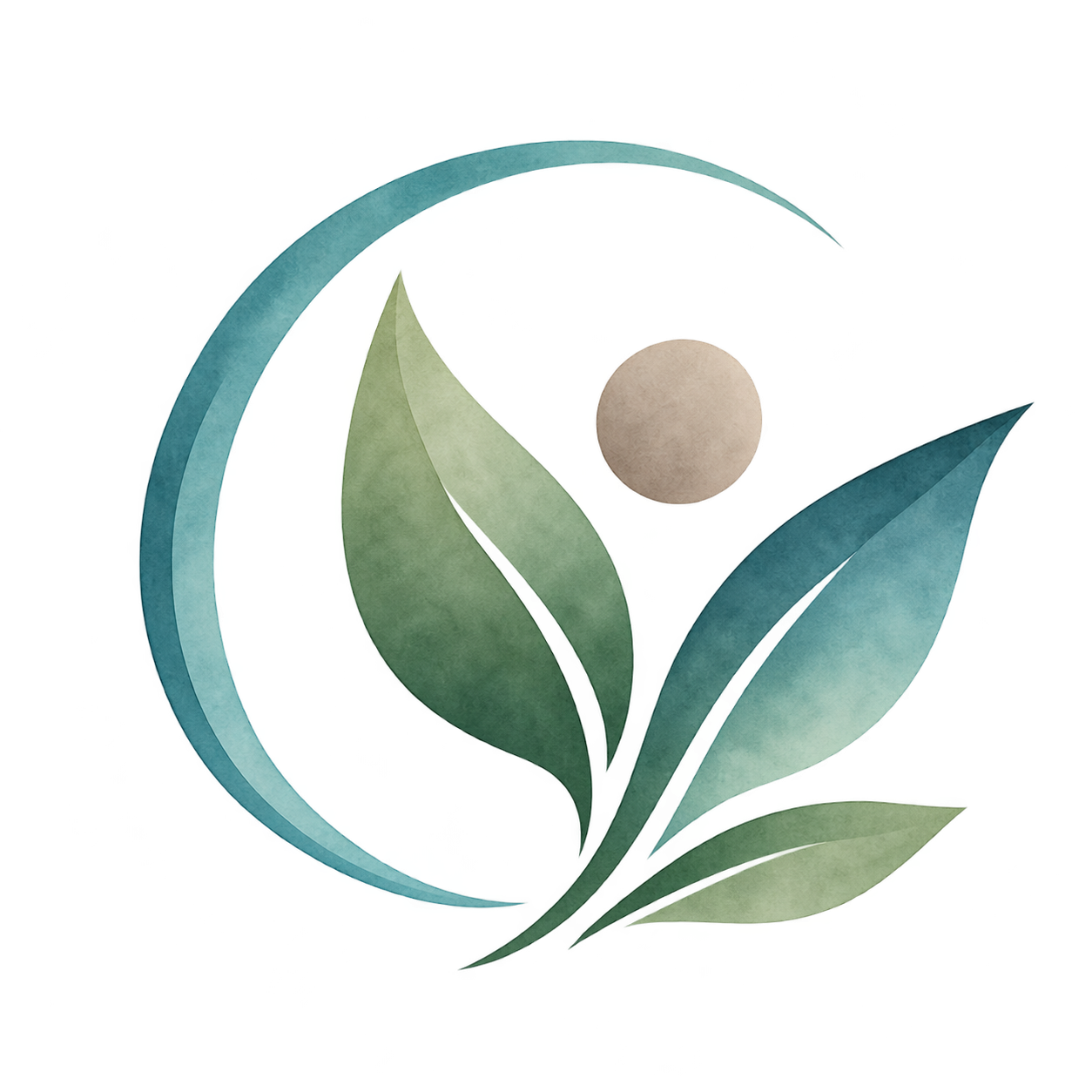 Logo with a stylized leaf design surrounding a circular shape and a 3D cube in the center.