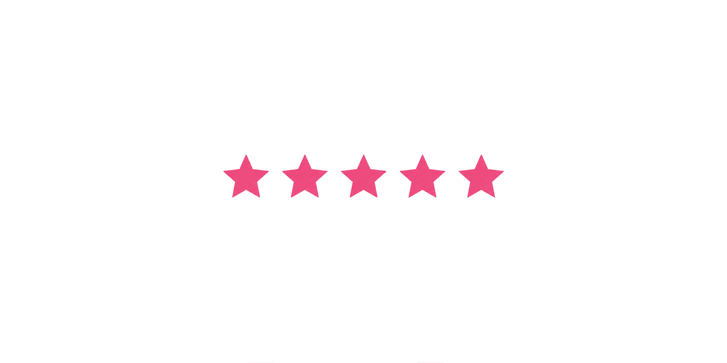Five pink stars rated on a black background.