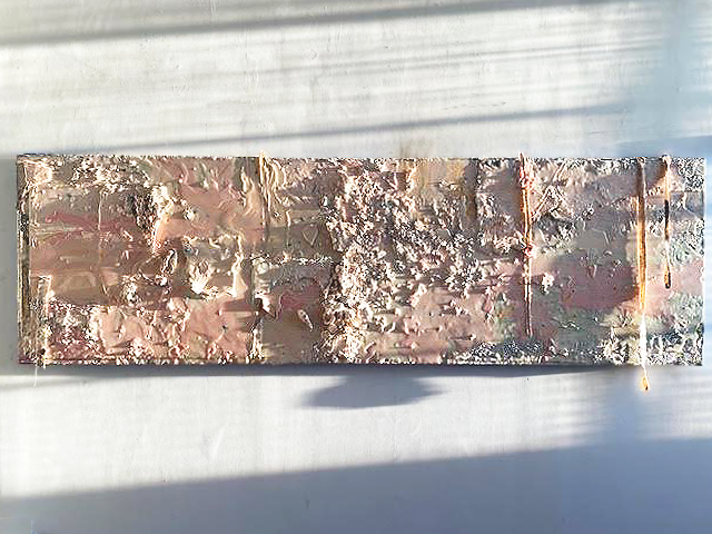 The Rosy Fingered Dawn, 2020, Encaustic, glass and canvas on birch panel, 84 x 36 inches 