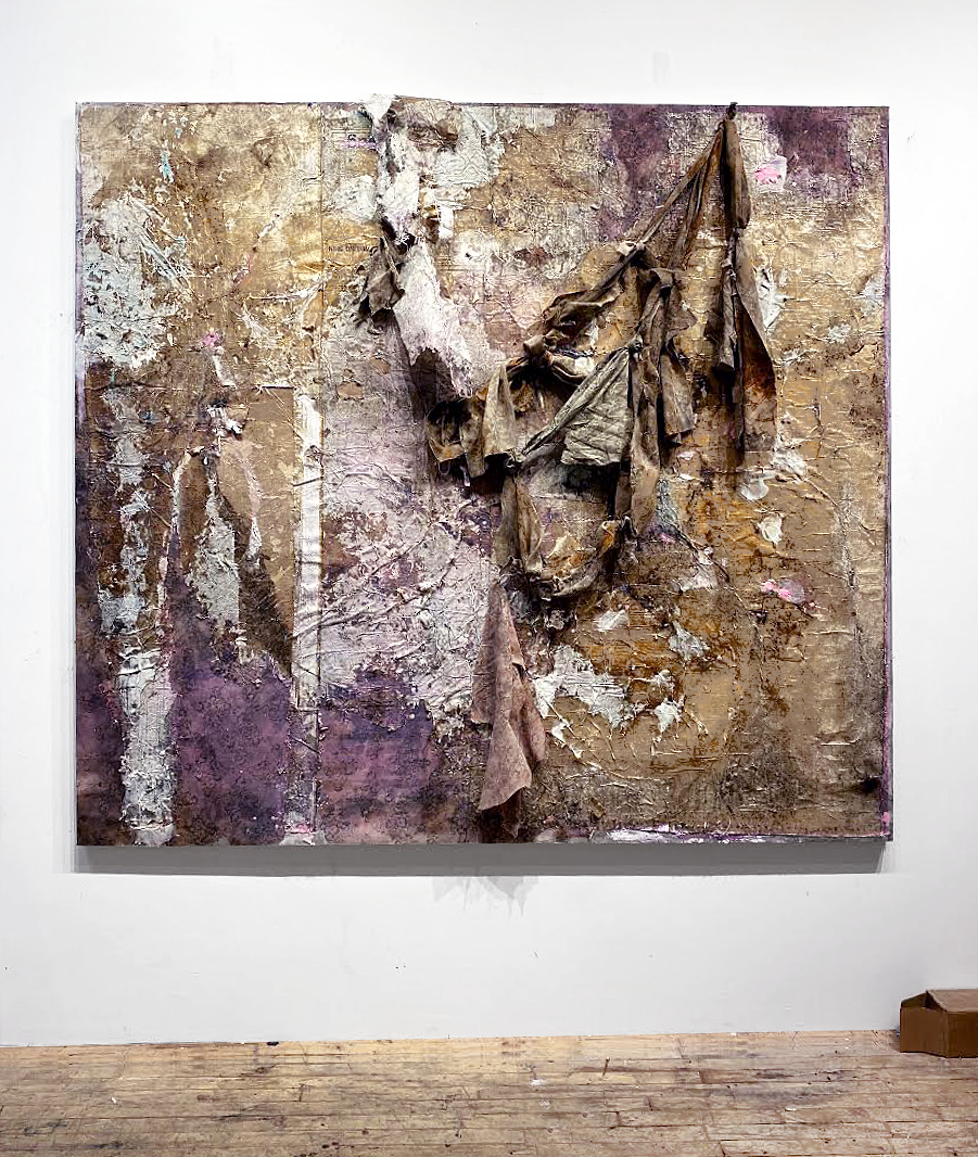 The Flaying of Marsayas, 2020, Repurposed materials, 84 x 81 inches
