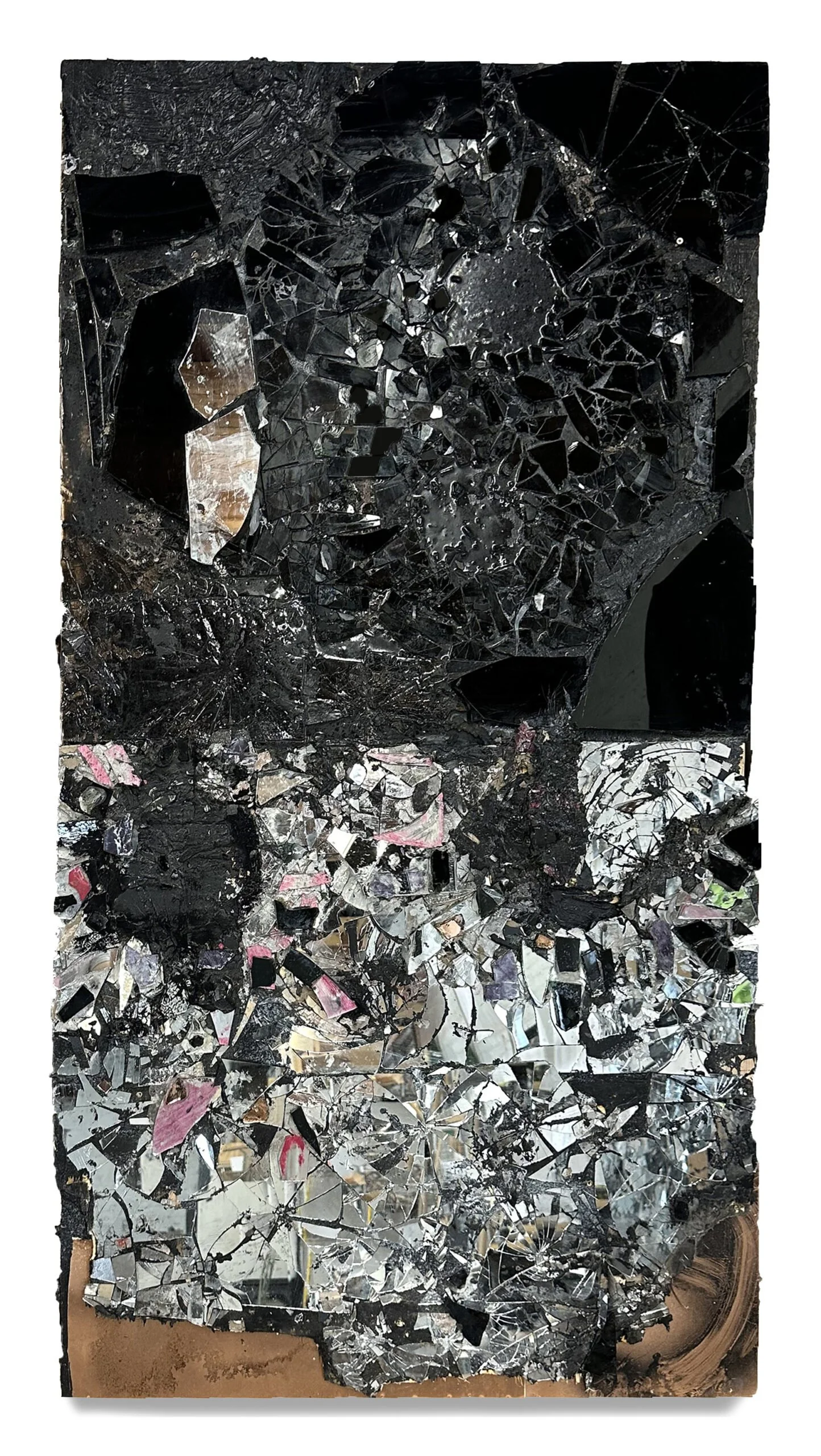 St. Sebastian, 2024, Mirrored glass, silicone, resin, copper and acrylic on wooden panels,  70.5 x 39 x 4 inches