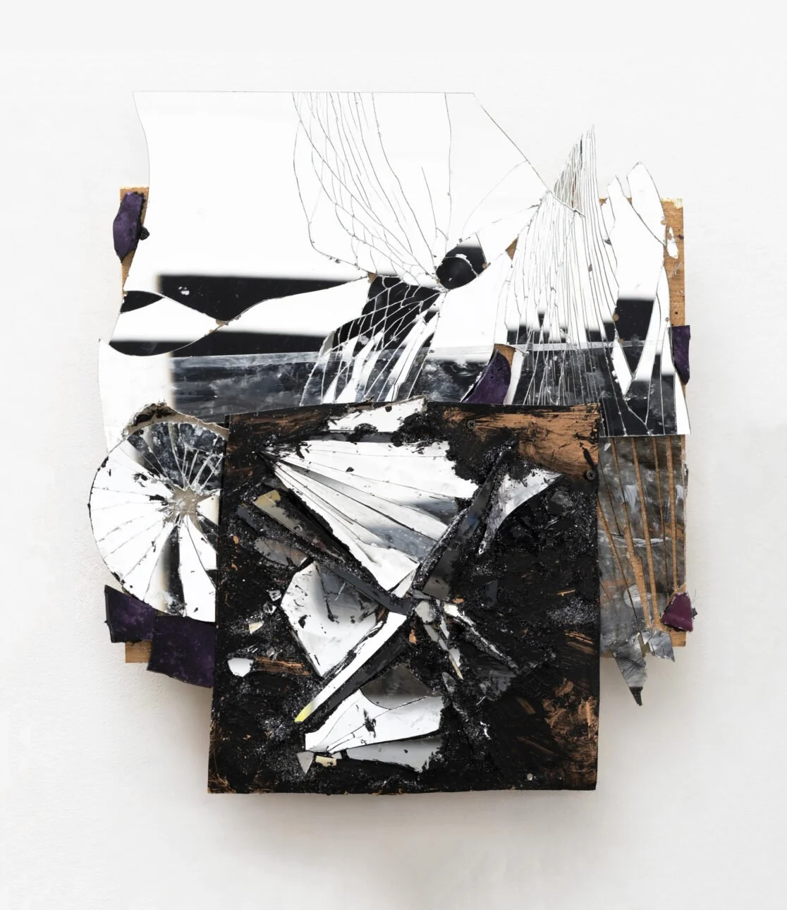 Punk Stella, 2025, Mirrored glass, silicone, resin, copper, and acrylic on wooden panels, 24 x 22 x 3 inches
