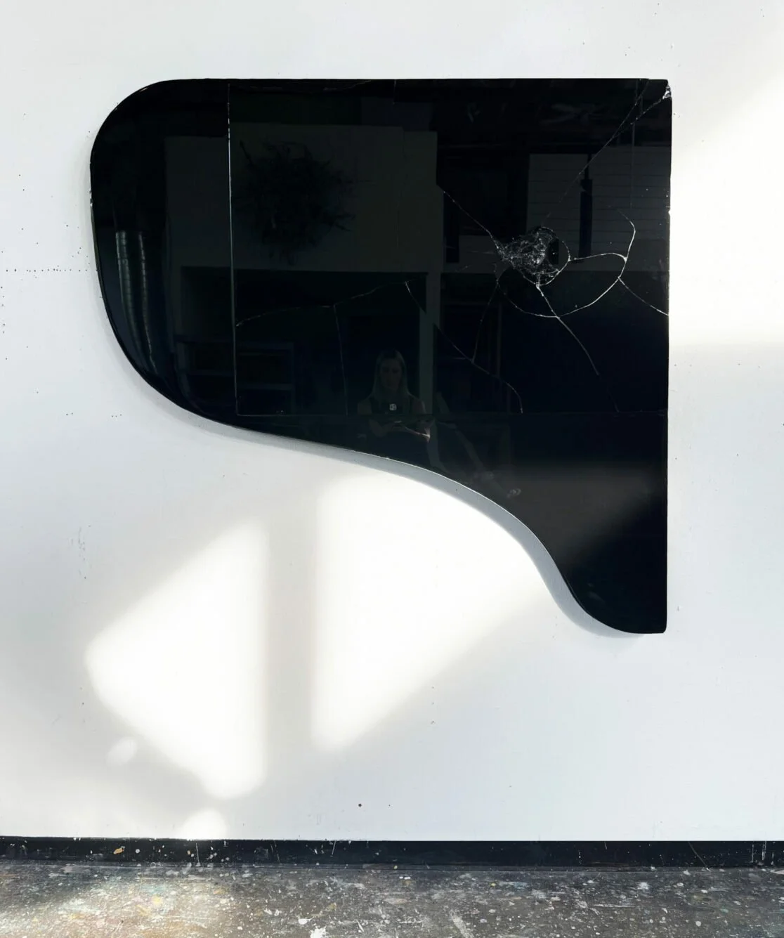 The Black Rose (For Nina Simone), 2023, Obsidian, silicone on piano lid, 64 x 61 x 2.75 inches